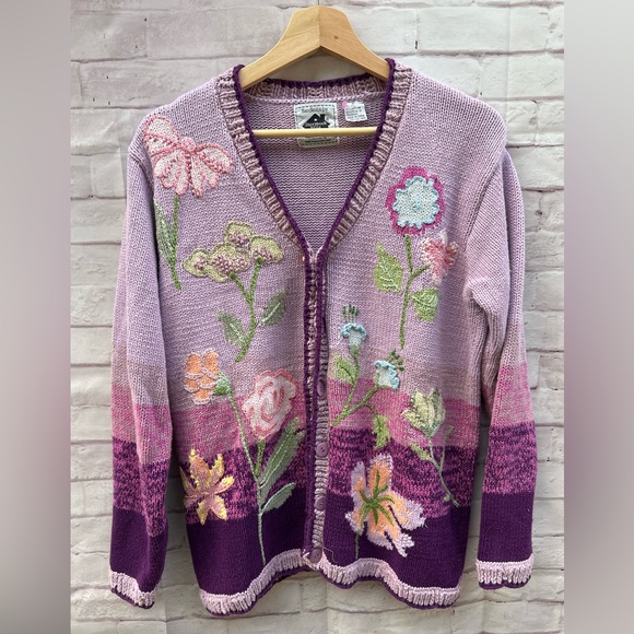 Storybook Knits Sweaters - VTG Storybook Knits size M floral cardigan Grannycore sweater Cottagecore